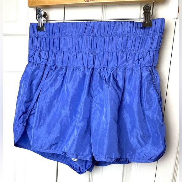 FREE PEOPLE Movement The Way Home Shorts Electric Blue High Rise Waisted Smocked - Picture 2 of 14